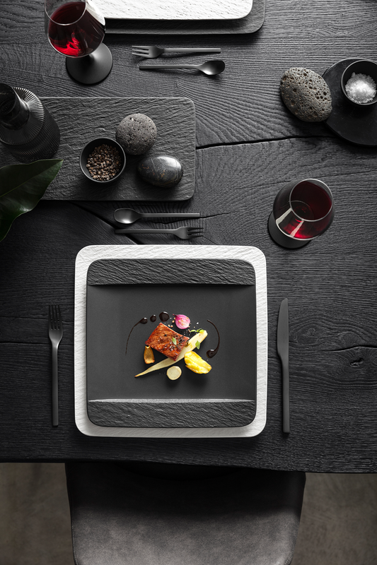 Image - Villeroy & Boch Manufacture Rock Square Dinner Plate, Black/Grey, 28x 28x2cm
