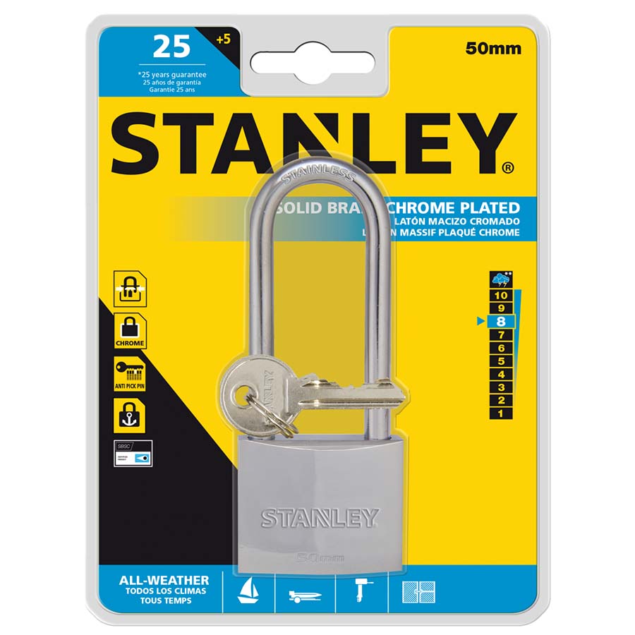 Image - Stanley Chrome Plated Padlock 50mm