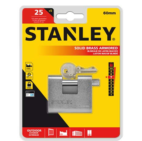 Image - Stanley Solid Brass Armored Padlock, 60mm
