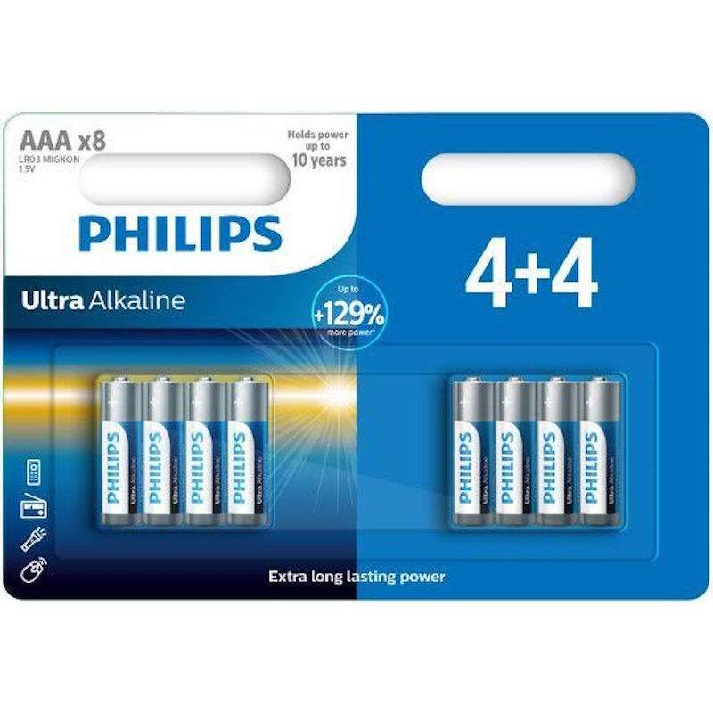Image - Philips AAA Ultra Alkaline Batteries, Pack of 8, Blue