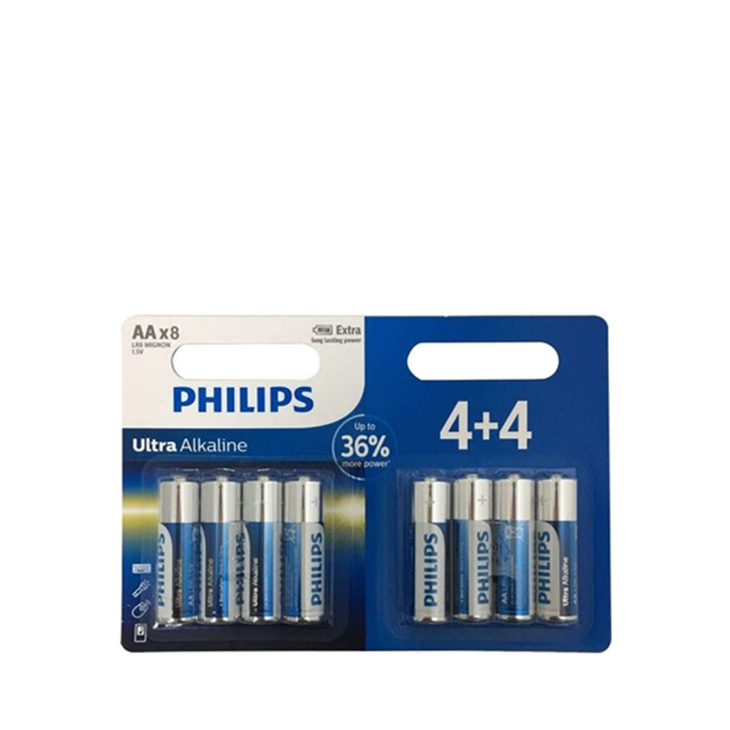 Image - Philips AA Ultra Alkaline Batteries, Pack of 8, Blue