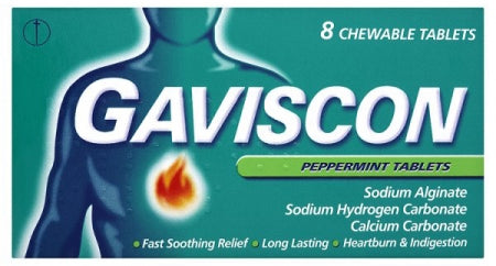 Image - Gaviscon Indigestion and Heartburn Chewable Tablets, 8pcs, Peppermint Flavour