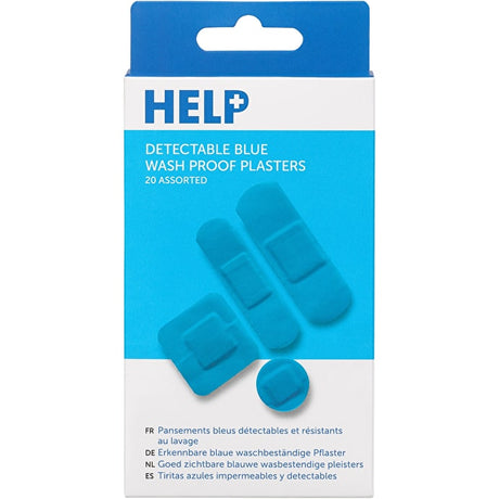 Image - Help Detectable Assorted Water Proof Plasters, 20pc, Blue