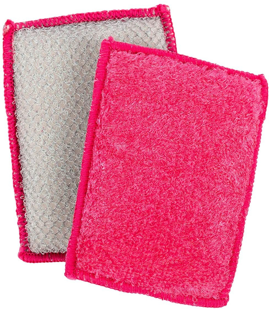 Image - Addis Lynsey Queen of Clean Bamboo Scrub & Wipe Sponge 4pk, Pink & Green