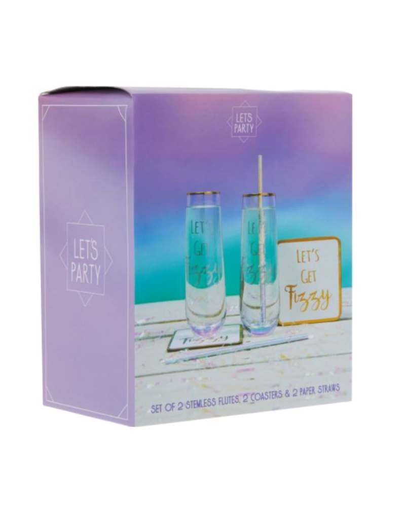 Image - Leonardo Collection Lets Get Fizzy Stemless Flutes and Coaster Set, Pack of 2, Clear