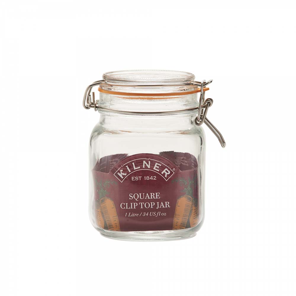 Image - Kilner Clip Top Square Jar 1 Litre, Transparent