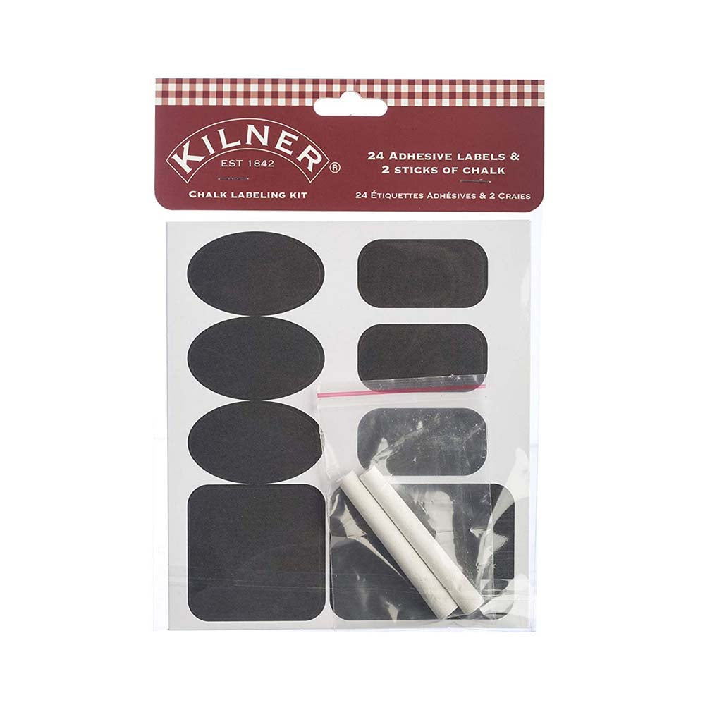 Image - Kilner Black Reusable Adhesive Labels with Chalk, Set of 24