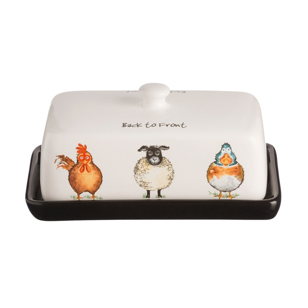 Image - Price & Kensington, Back To Front Butter Dish, White (Hen, Duck & Sheep)