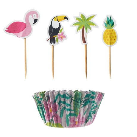 Mason Cash Tropical Cupcake Case And Topper Set, 48 Piece
