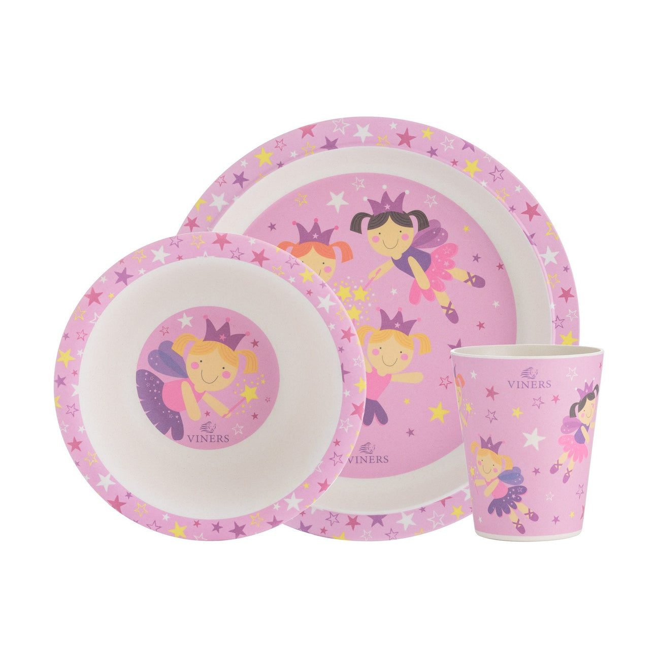 Image - Viners Fairies 3pce Bamboo Fibre Kids Dinnerware Set