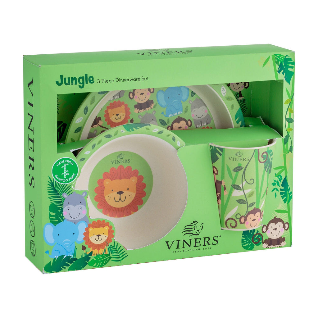 Image - Viners Jungle 3pce Bamboo Fibre Kids Dinnerware Set