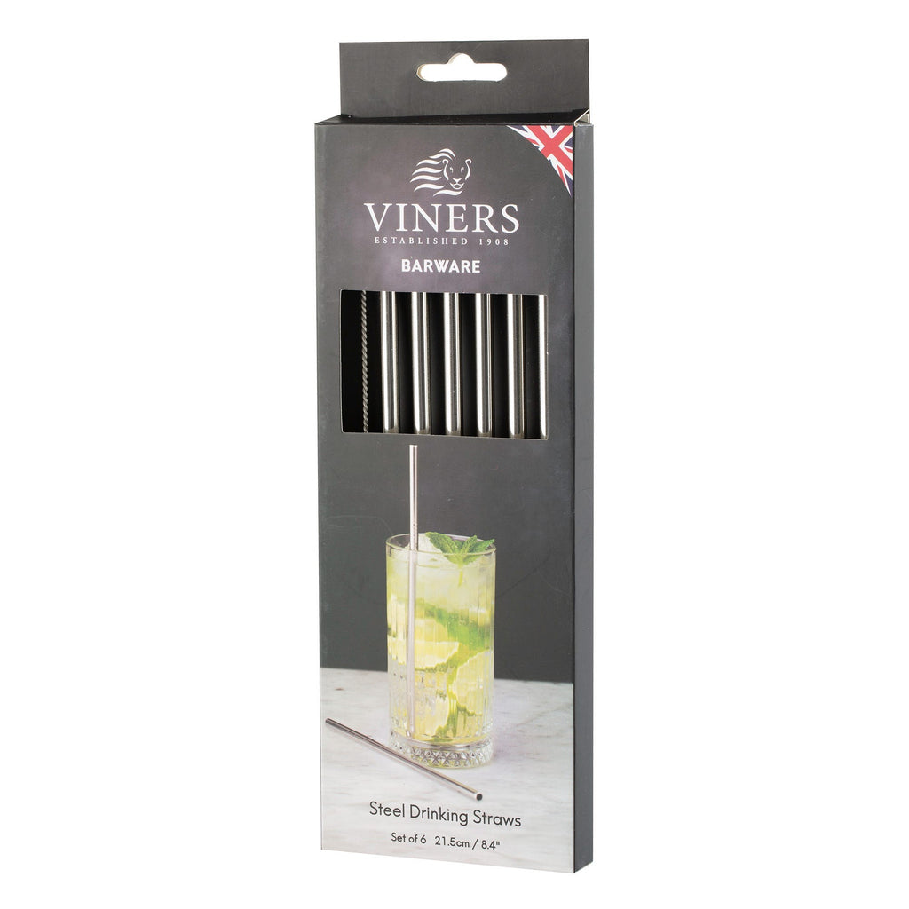 Image - Viners Barware 6pce Long Steel Drinking Straws Gift