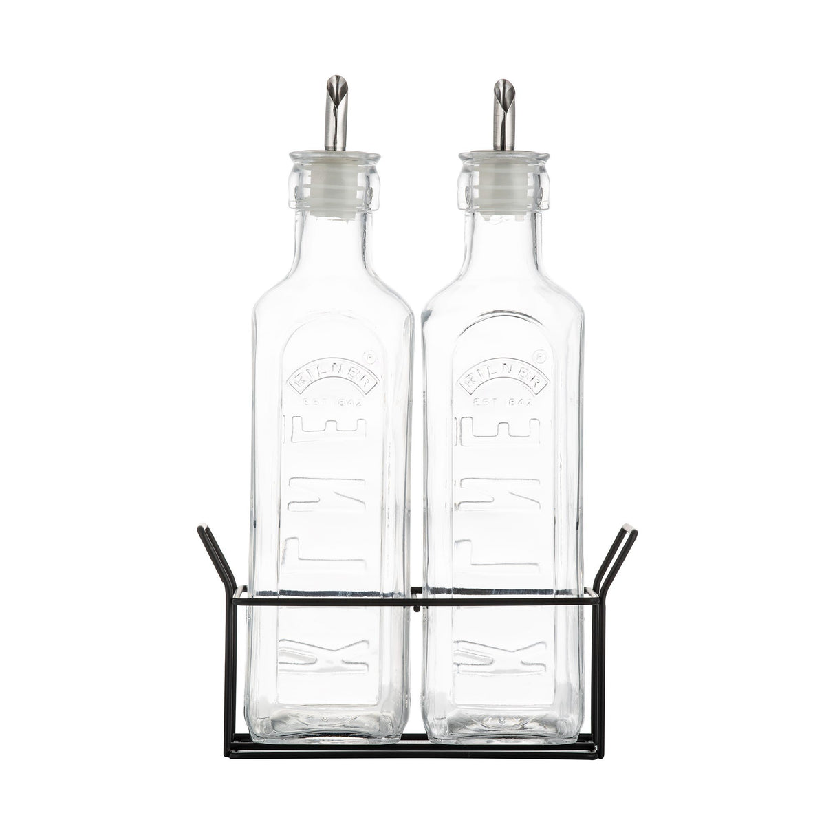 Image - Kilner Set of 2 Oil Bottles & Metal Rack 0.6 Litre