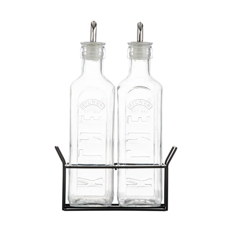 Image - Kilner Set of 2 Oil Bottles & Metal Rack 0.6 Litre