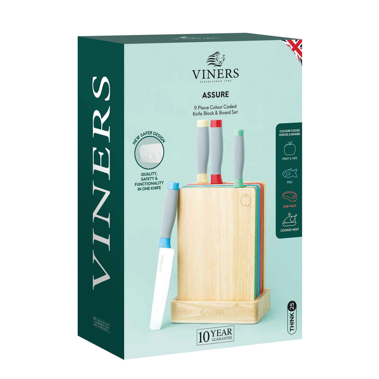 Image - Viners Assure Colour Code Knife Block & Board Set