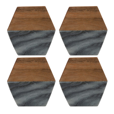  Typhoon Elements Marble/ Acacia Coasters, Set Of 4