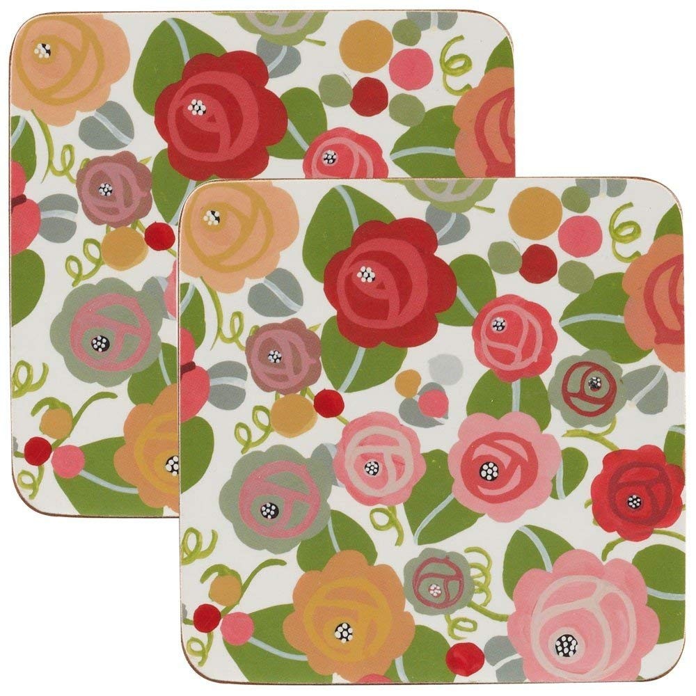 Image - Churchill Julie Dodsworth Floral Romance Coasters, Cork-Backed, Set of 4, 10.6cm x 10.4cm x 2.6cm