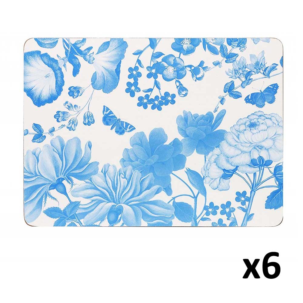 Image - Churchill RHS Blooms Rectangular Placemat, 29cm x 21cm x 3.3cm, White/Blue, Set of 6