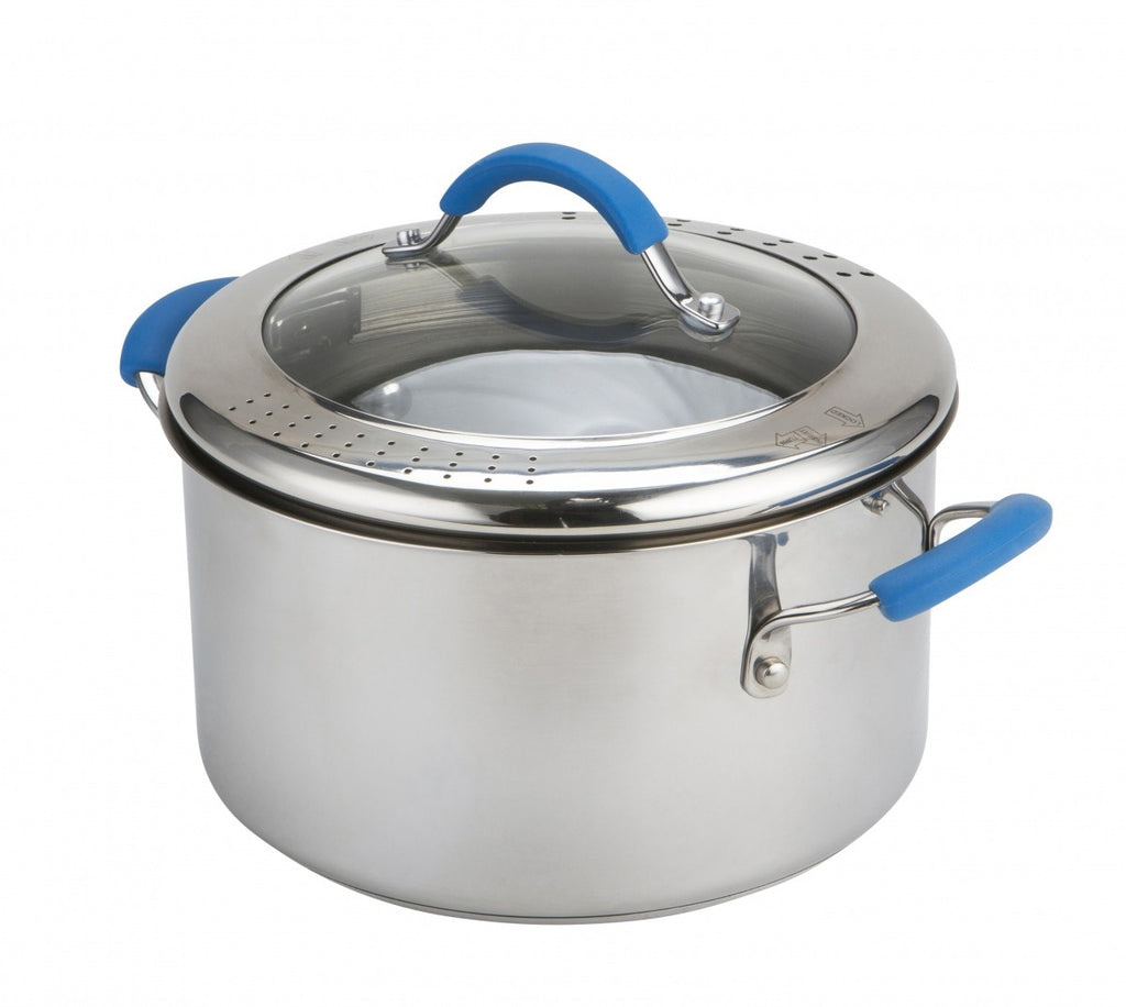 Image - Joe Wicks, Stainless Steel Large Stockpot with Straining Lid, 24cm/5.7L, Blue