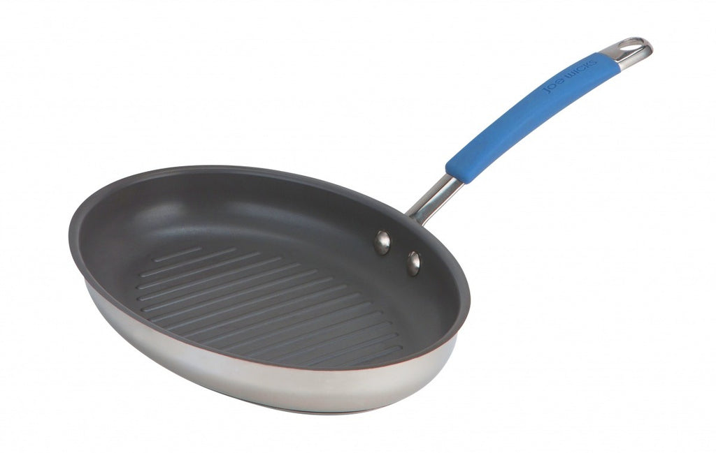 Image - Joe wicks, Stainless Steel Non-Stick Large Oval Grillpan, 28cm, Blue