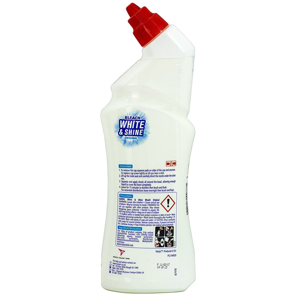 Image - Harpic Toilet Cleaner Bleach, 750ml, White, Kills 99.9% of Bacteria