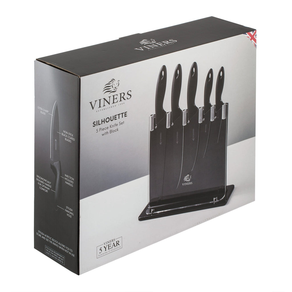 Image - Viners Silhouette 6pc Black Knife Block Set Giftbox