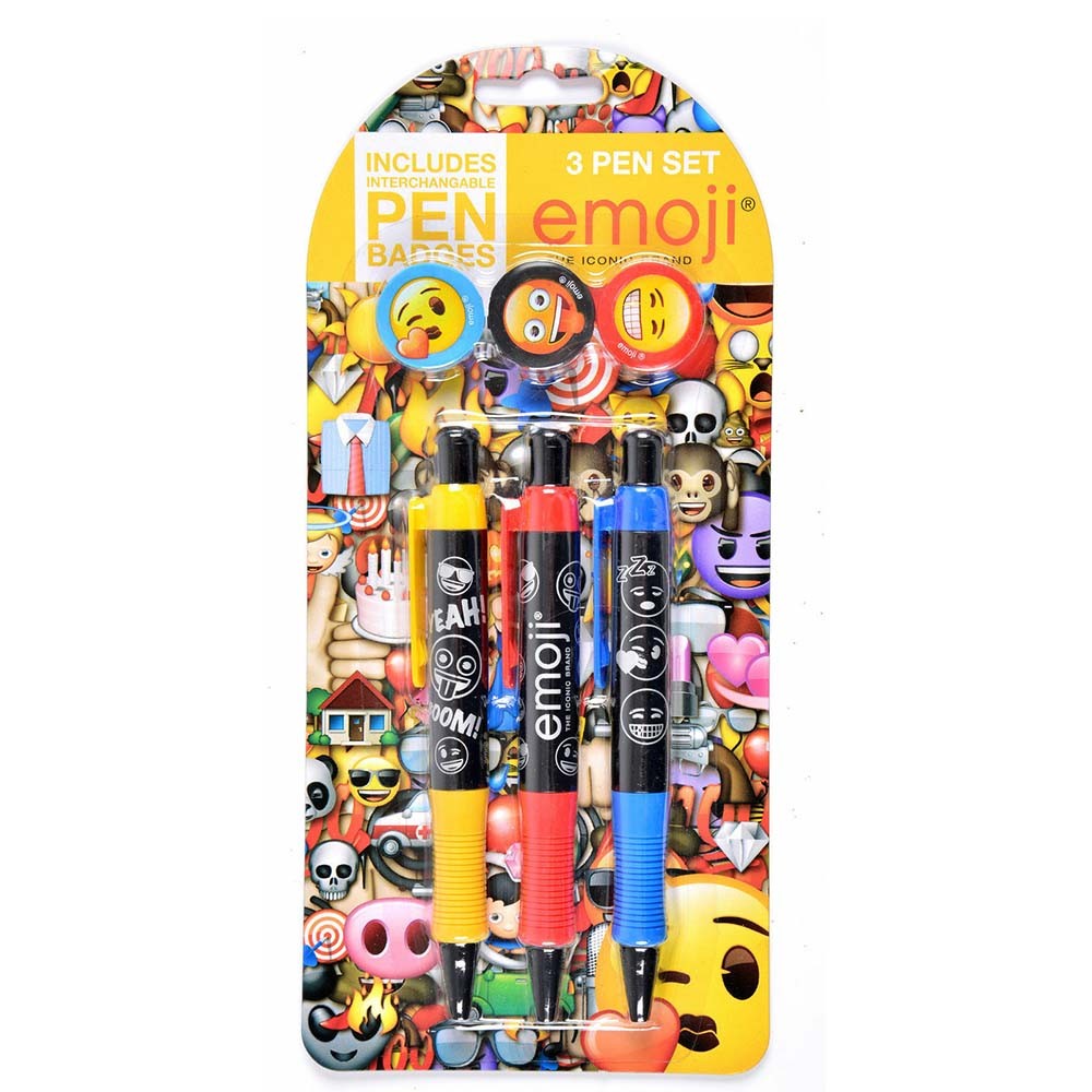 Image - Emoji Set of 3 Pens and Changeable Pen Badges, Assorted