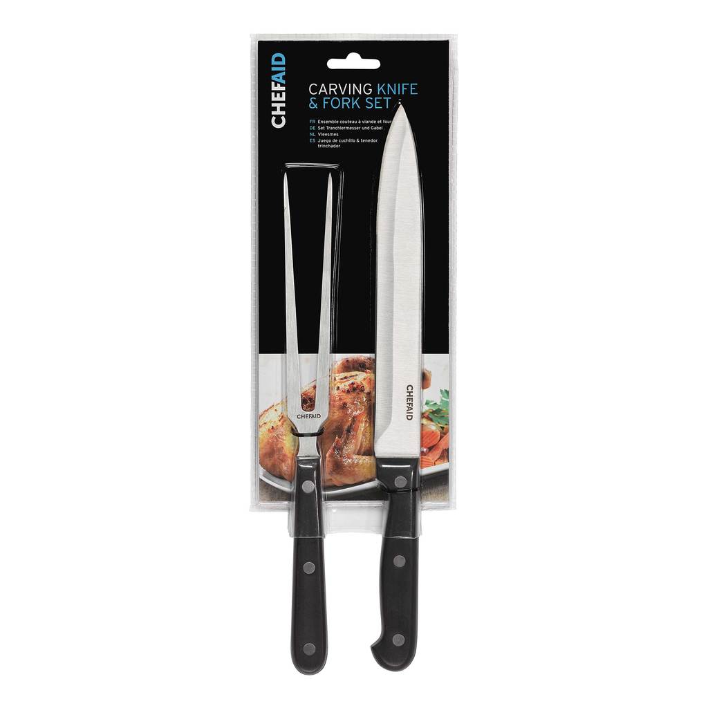 Image - Chef Aid Carving Knife and Fork Set, Black