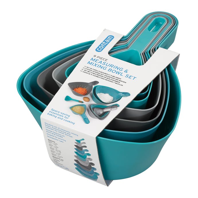 Image - George East Contain 9 piece Mixing and Measuring Set, Aqua and Grey