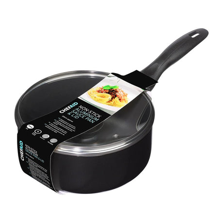 Image - Chef Aid 18cm Non-Stick Aluminium Sauce Pan & Lid, Black