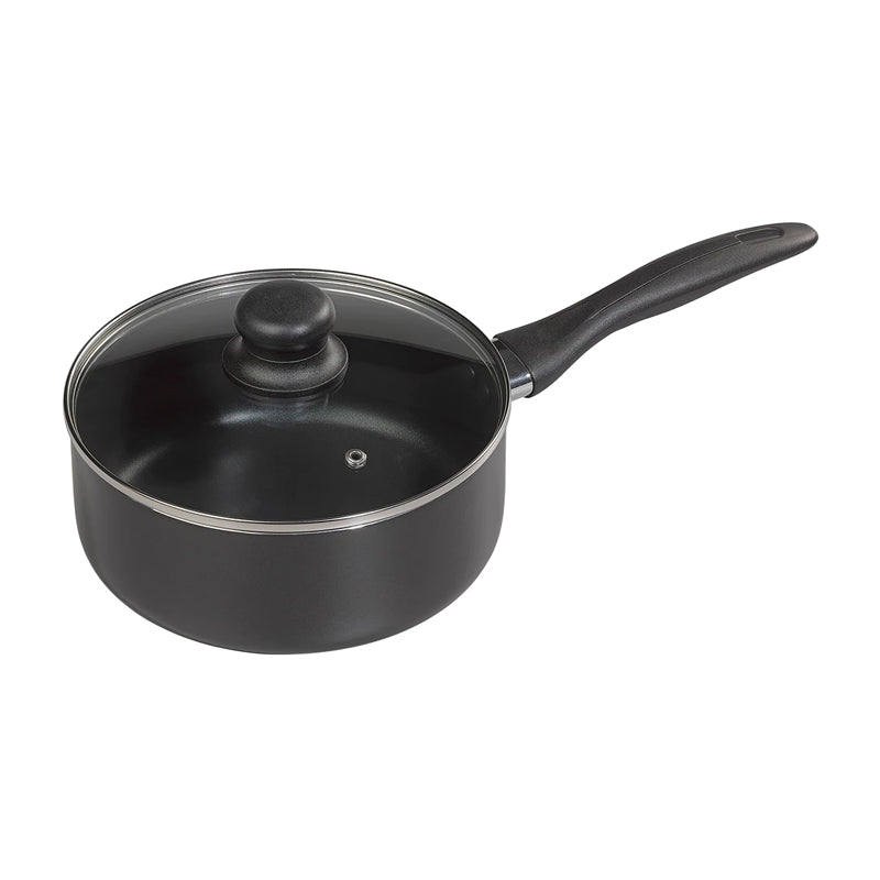 Image - Chef Aid 18cm Non-Stick Aluminium Sauce Pan & Lid, Black