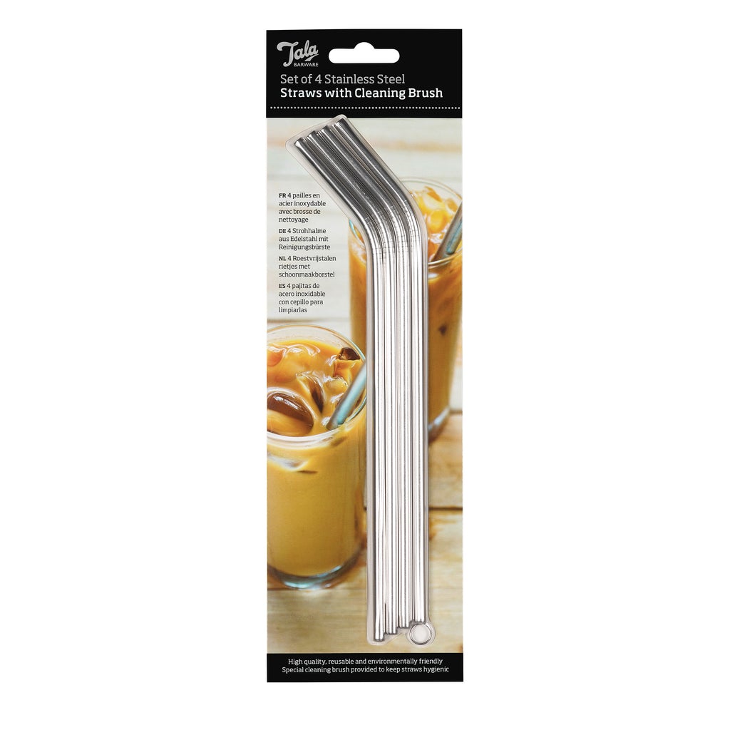 Image - Tala 4 Stainless Steel Straws With Cleaning Brush