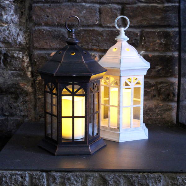 Image - Large Candle Lantern Antique White or Copper Bronze
