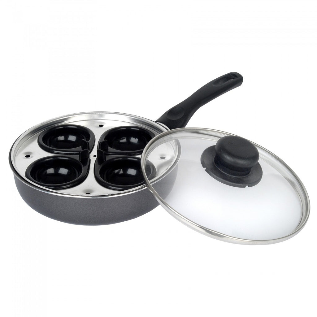 Image - Pendeford 4 Cup Egg Poacher with Glass Lid, 20cm, Black