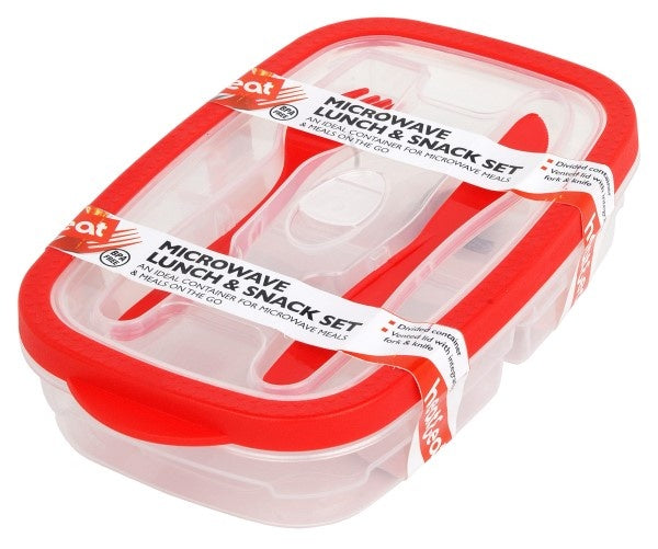 Pendeford Heat & Eat Microwave Lunch Box with Cutlery Set, Red