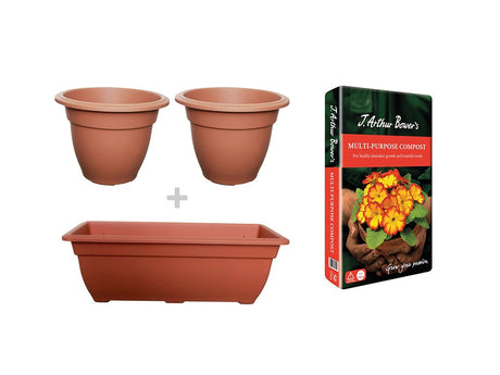 Image - Whitefurze Bell Terracotta Planters + Trough +  J. Arthur Bower's 50L Compost Bundle