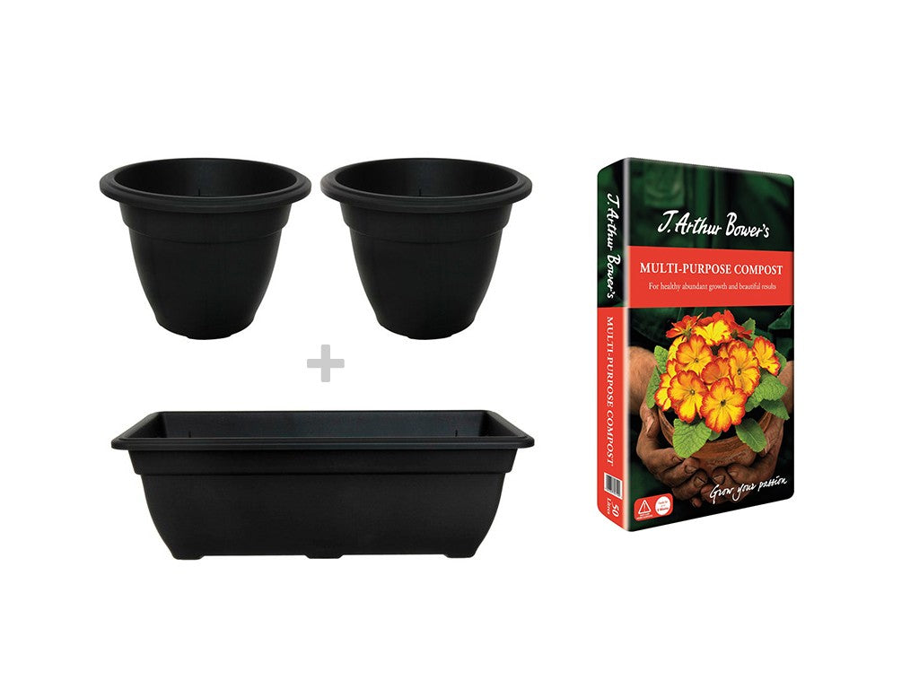 Image - Whitefurze Bell Black Planters + Trough +  J. Arthur Bower's 50L Compost Bundle