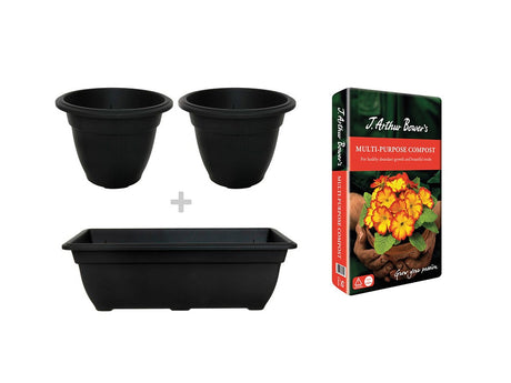 Image - Whitefurze Bell Black Planters + Trough +  J. Arthur Bower's 50L Compost Bundle
