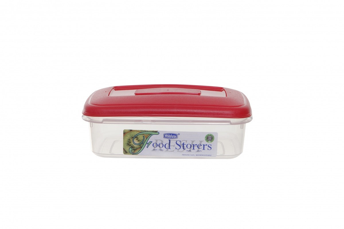 Image - WhiteFurze Rectangular Food Storage Box, 0.8L, Red Lid
