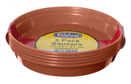 Image - Whitefurze Basic Garden Plant Pot Saucer, 14cm, Set of 5, Terracotta