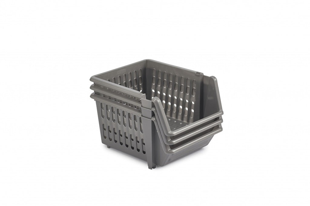 Image - Whitefurze Stacking Basket Set, 18cm, 3pcs, Silver