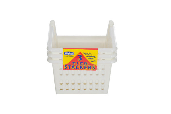 Image - Whitefurze 18cm Stacking Basket Set Of 3, Cream