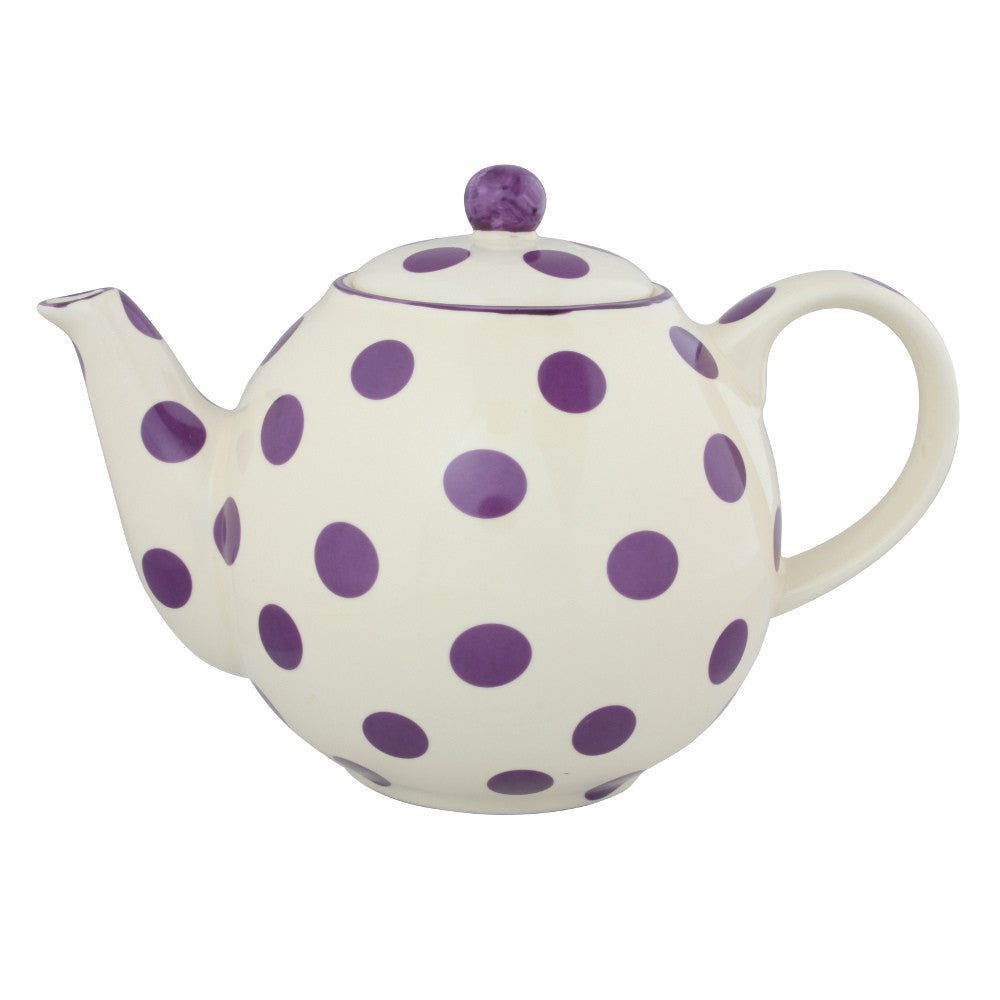 Image - London Pottery Globe Teapot, 4 Cup, Aubergine and Ivory Spotty