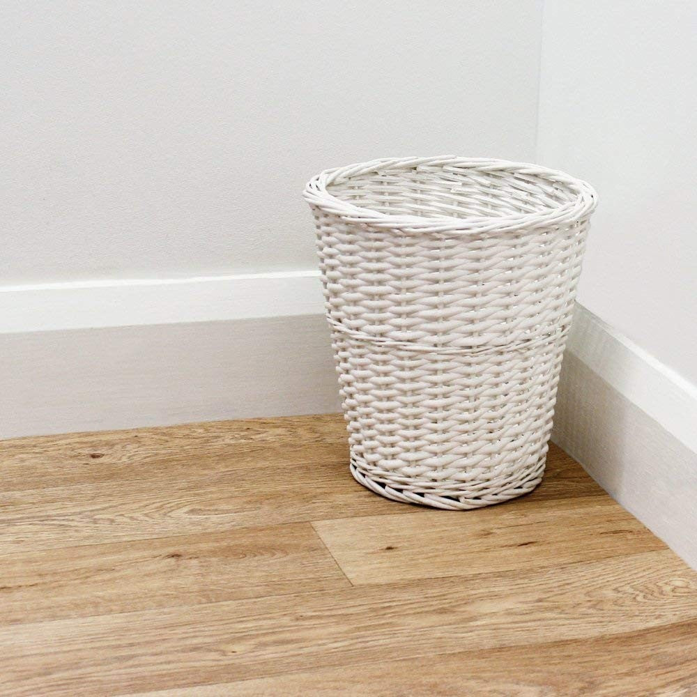 Image - JVL Willow Waste Paper Basket, 28cm, White