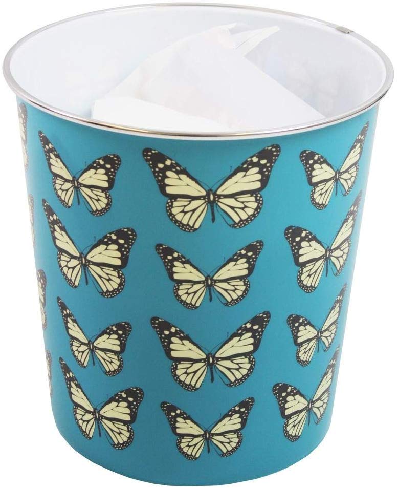 Image - JVL Butterfly Design Plastic Waste Paper Bin, Blue