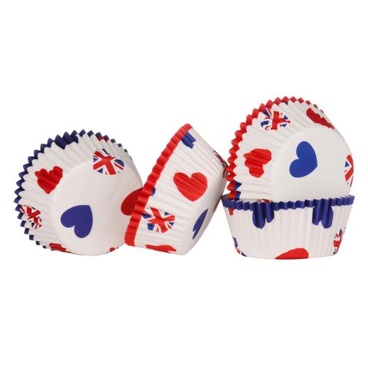 Image - Premier Medium Cupcake Cases Paper/Greaseproof, 60pcs, I Love UK (Union Jack Heart), White
