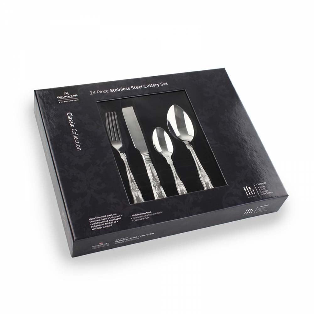 Image - Grunwerg Stainless Steel Cutlery Kings Set, 24pc, Silver