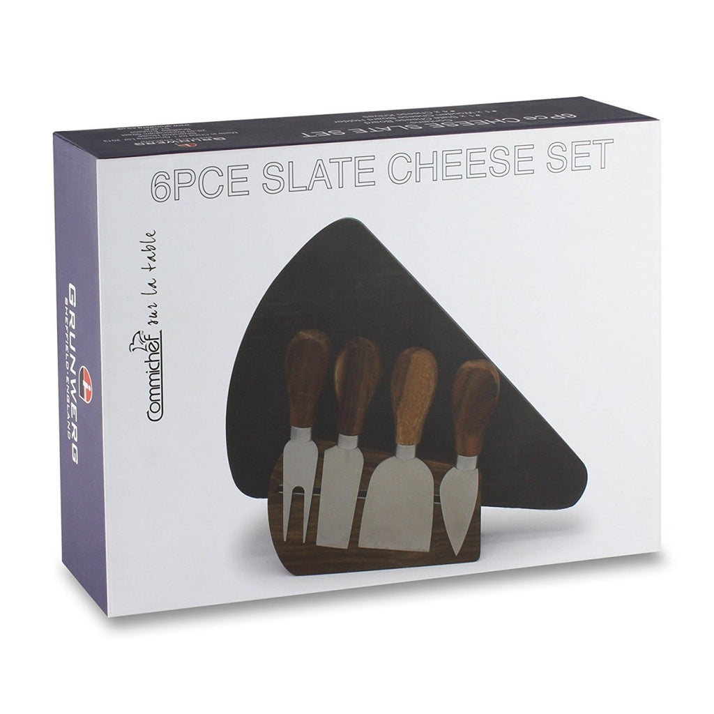 Image - Grunwerg Cheese Slate Set 6pc, Wood & Black