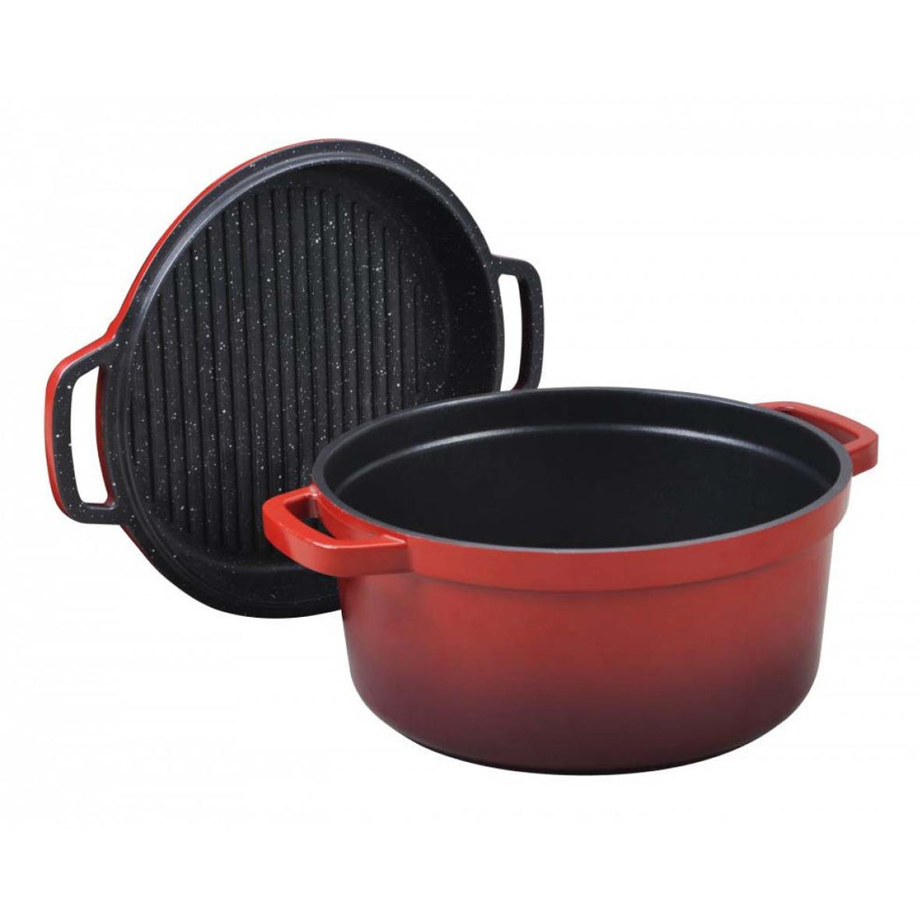 Image - Grunwerg Commichef Aluminium Casserole and Grill Pan, 24cm, Red