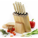 Image - Grunwerg Knife Block Set 5pcs Rubber Wood, Cream